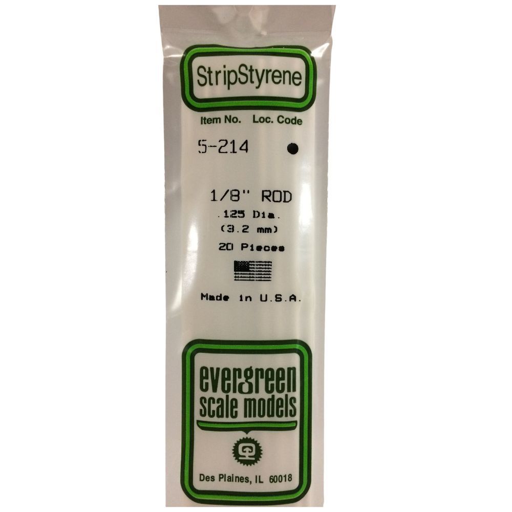 Evergreen 214 Styrene Rod .125 (1/8) in (4 Pack)