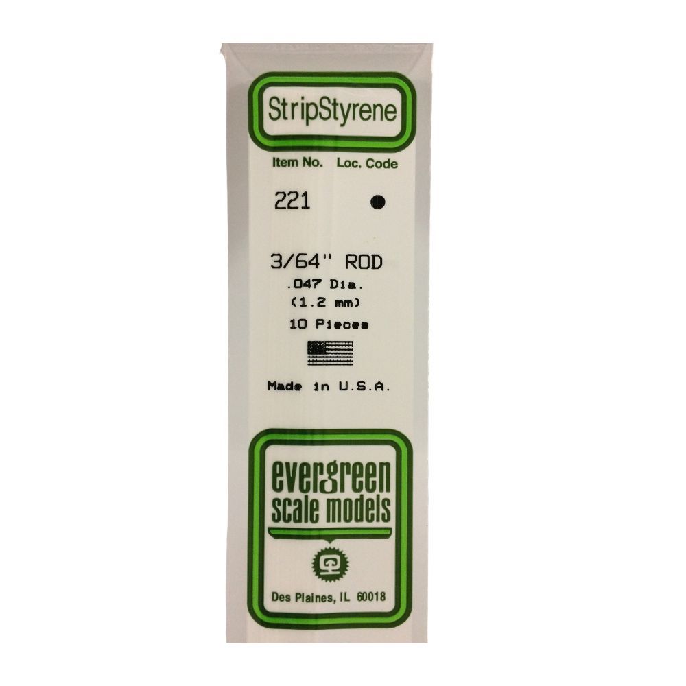 Evergreen 221 Styrene Rod .047 (3/64) in (10 Pack)