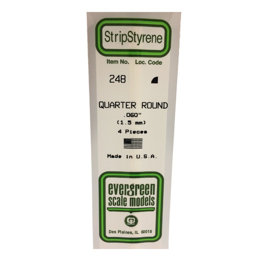 Evergreen 248 Styrene Quarter Round .060 in (1.5 mm) (4 Pack)