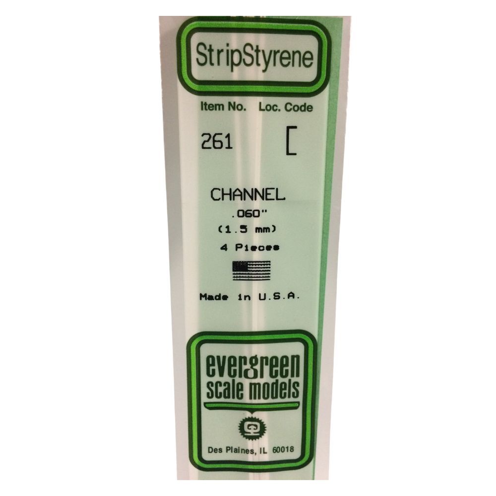 Evergreen 261 Styrene Channel .060 in (1.5 mm) (4 Pack)