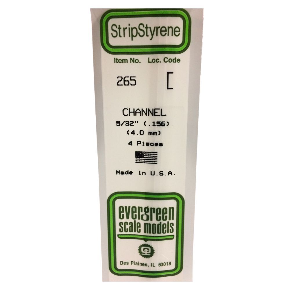 Evergreen 265 Styrene Channel .156 in (4.0 mm) (4 Pack)