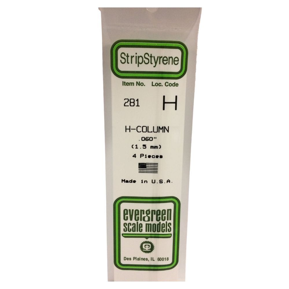 Evergreen 281 Styrene H-Column .060 in (1.5 mm) (4 Pack)