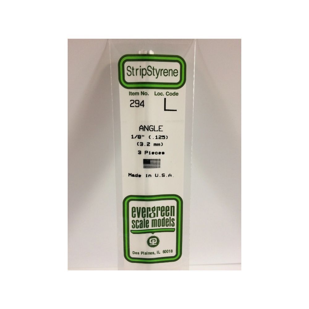 Evergreen 294 Styrene Angle .125 in (3.2 mm) (3 Pack)