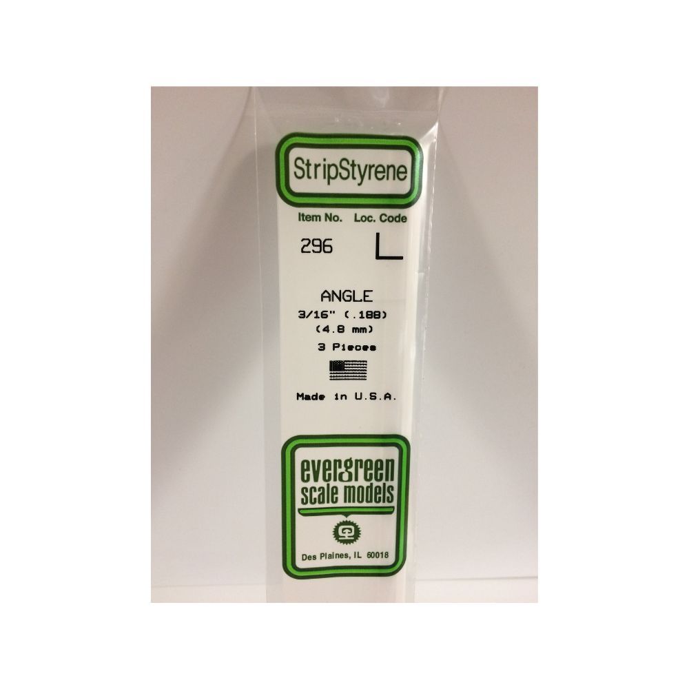 Evergreen 296 Styrene Angle .188 in (4.8 mm) (3 Pack)