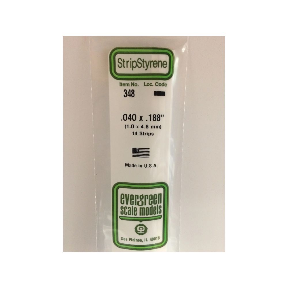 Evergreen 348 Styrene Strip .040 x .188 x 24 in (14 Pack)