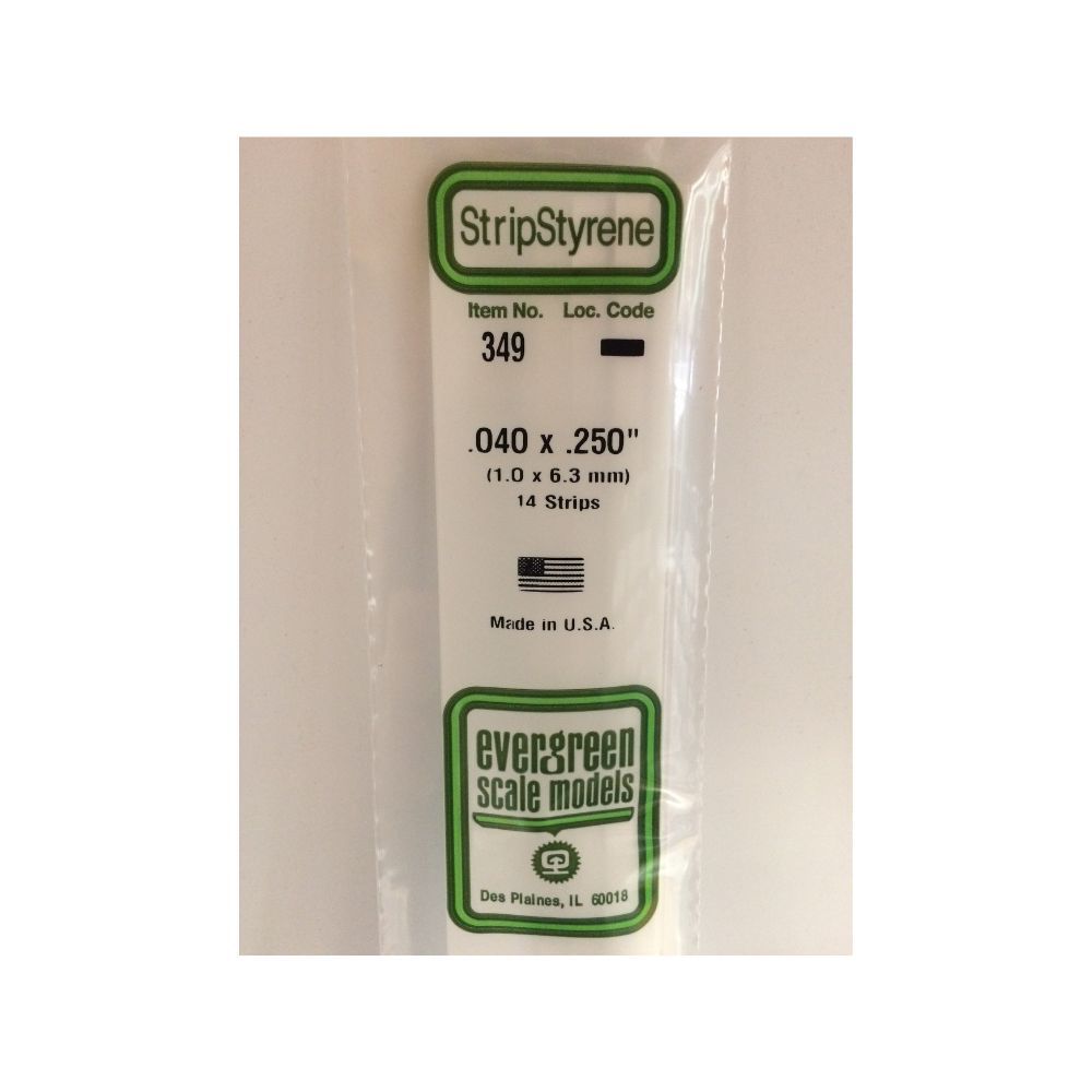 Evergreen 349 Styrene Strip .040 x .250 x 24 in (14 Pack)