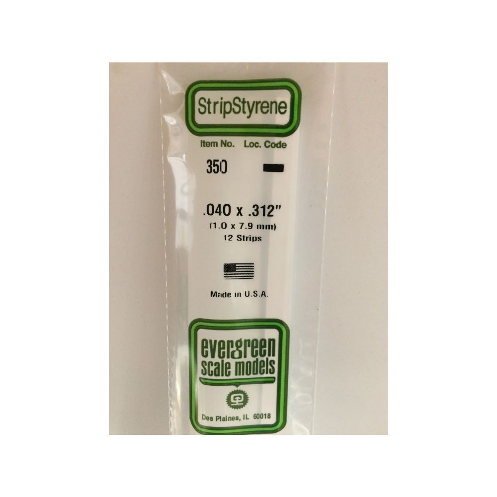 Evergreen 350 Styrene Strip .040 x .312 x 24 in (12 Pack)