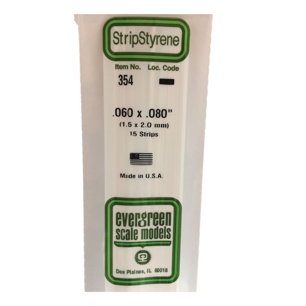 Evergreen 354 Styrene Strip .060 x .080 x 24 in (15 Pack)