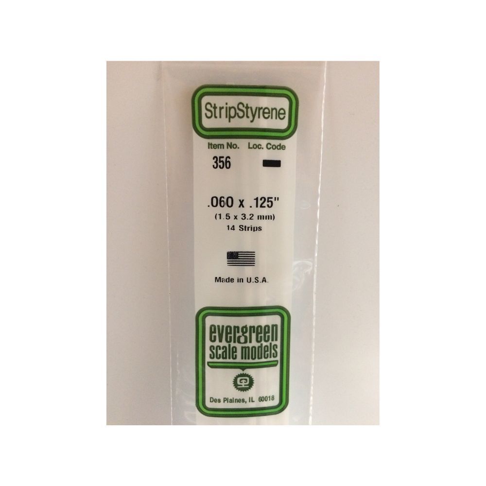 Evergreen 356 Styrene Strip .060 x .125 x 24 in (14 Pack)