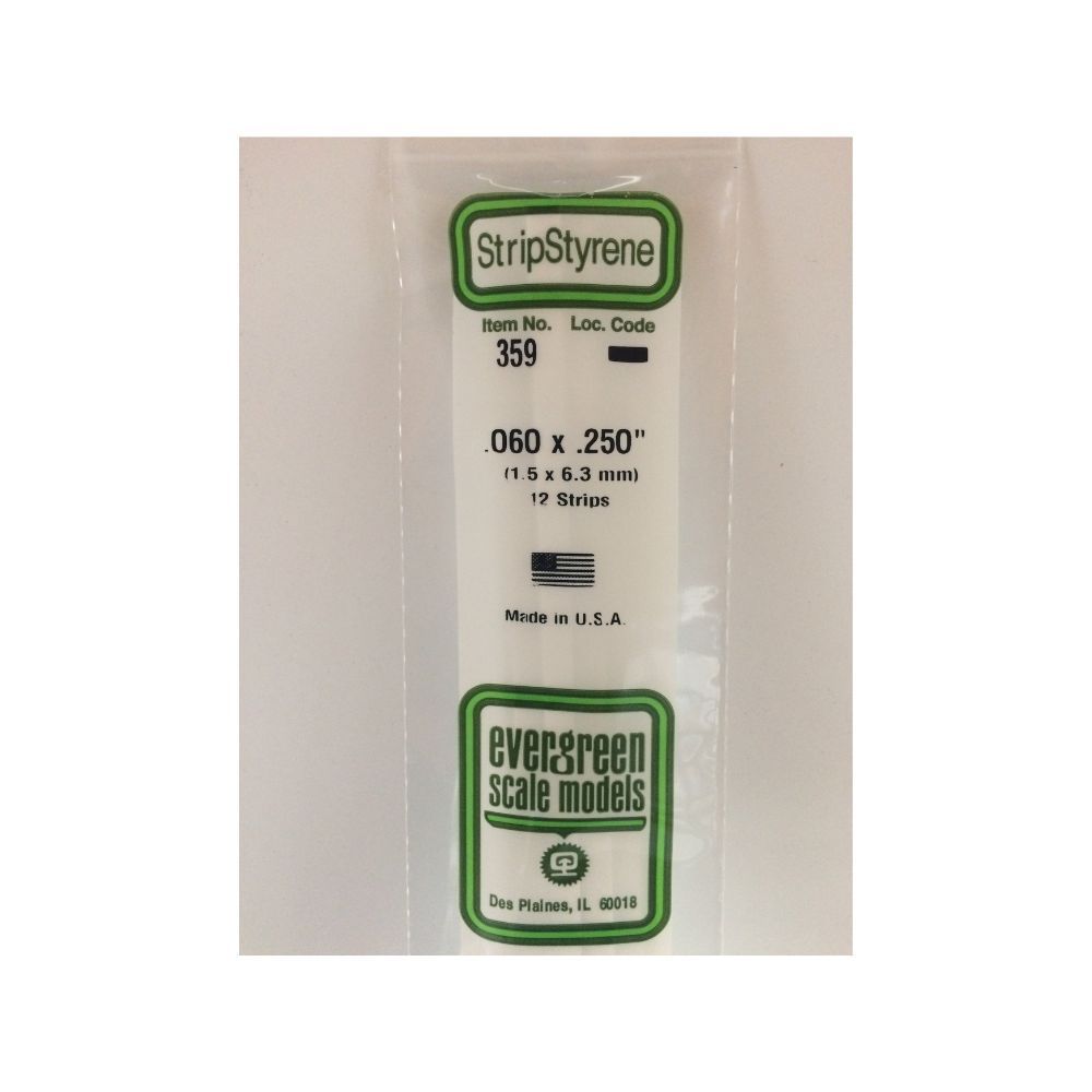 Evergreen 359 Styrene Strip .060 x .250 x 24 in (12 Pack)