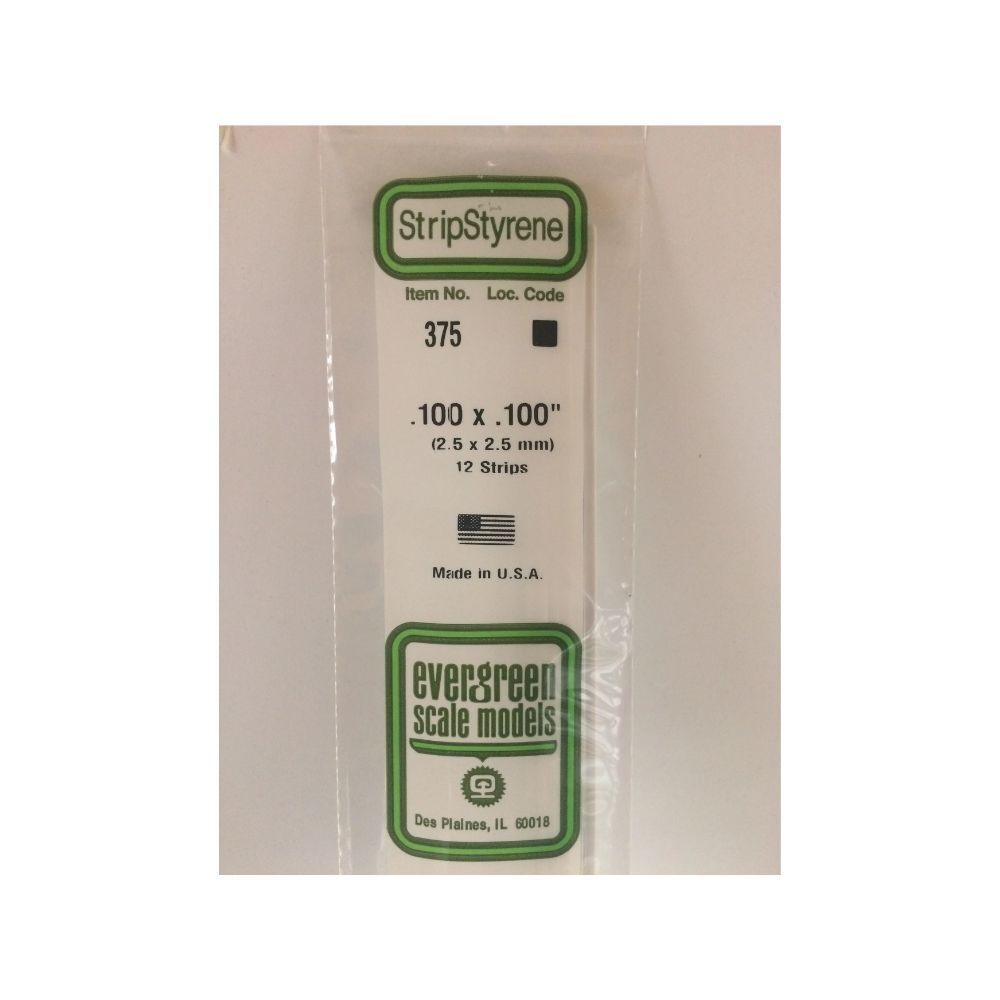 Evergreen 375 Styrene Strip .100 x .100 x 24 in (12 Pack)