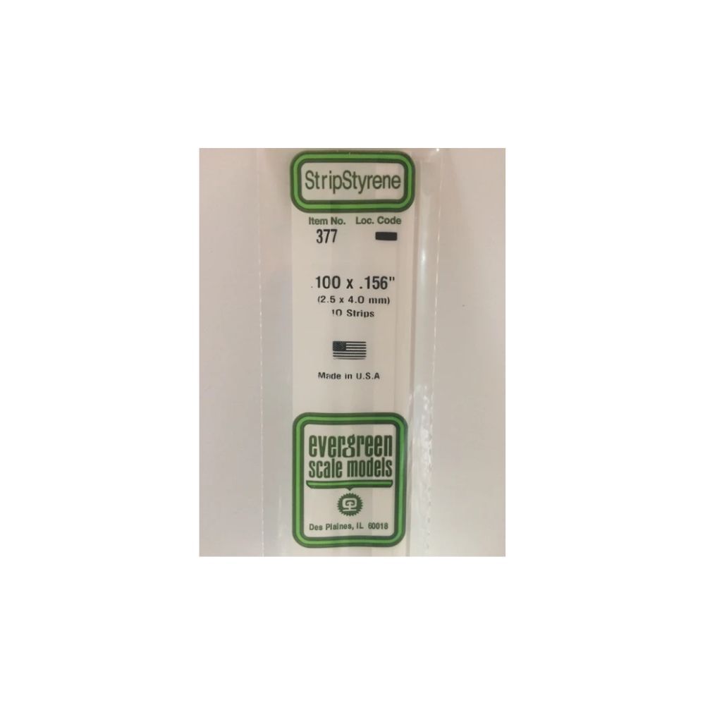 Evergreen 377 Styrene Strip .100 x .156 x 24 in (10 Pack)