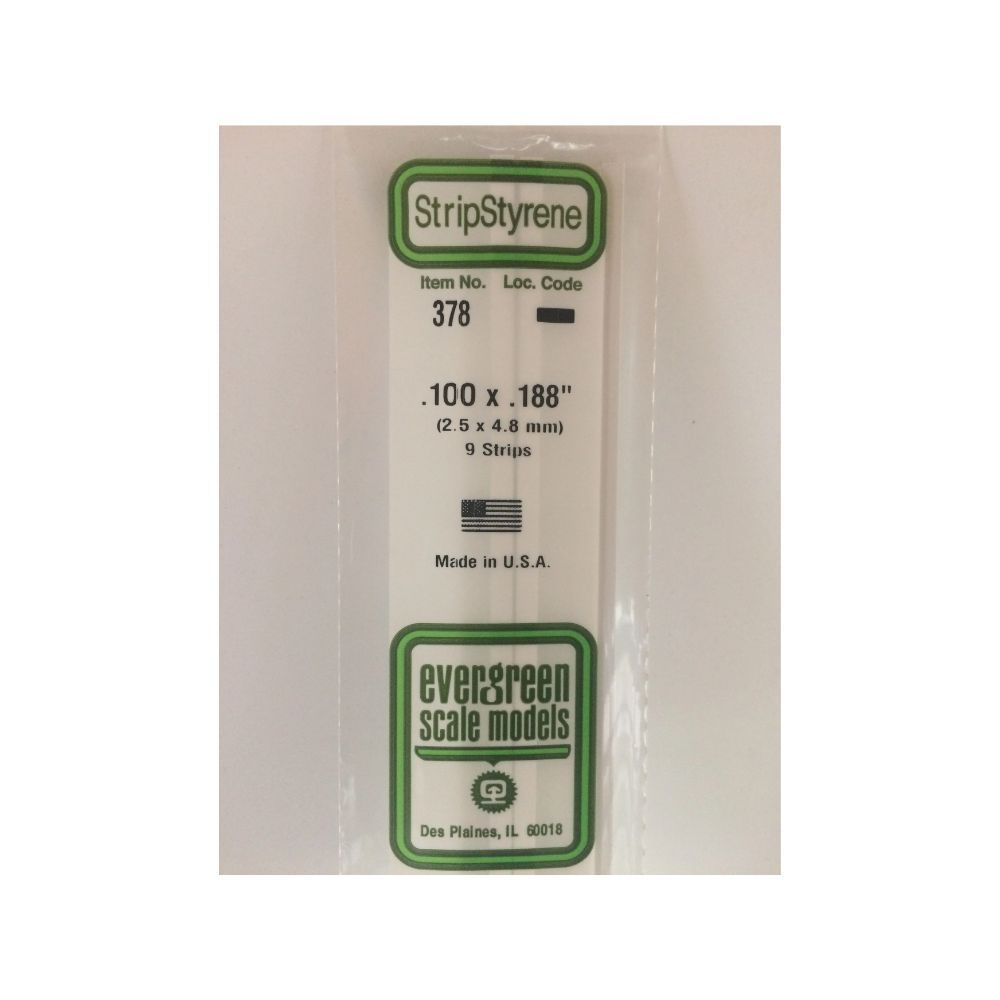 Evergreen 378 Styrene Strip .100 x .188 x 24 in (9 Pack)