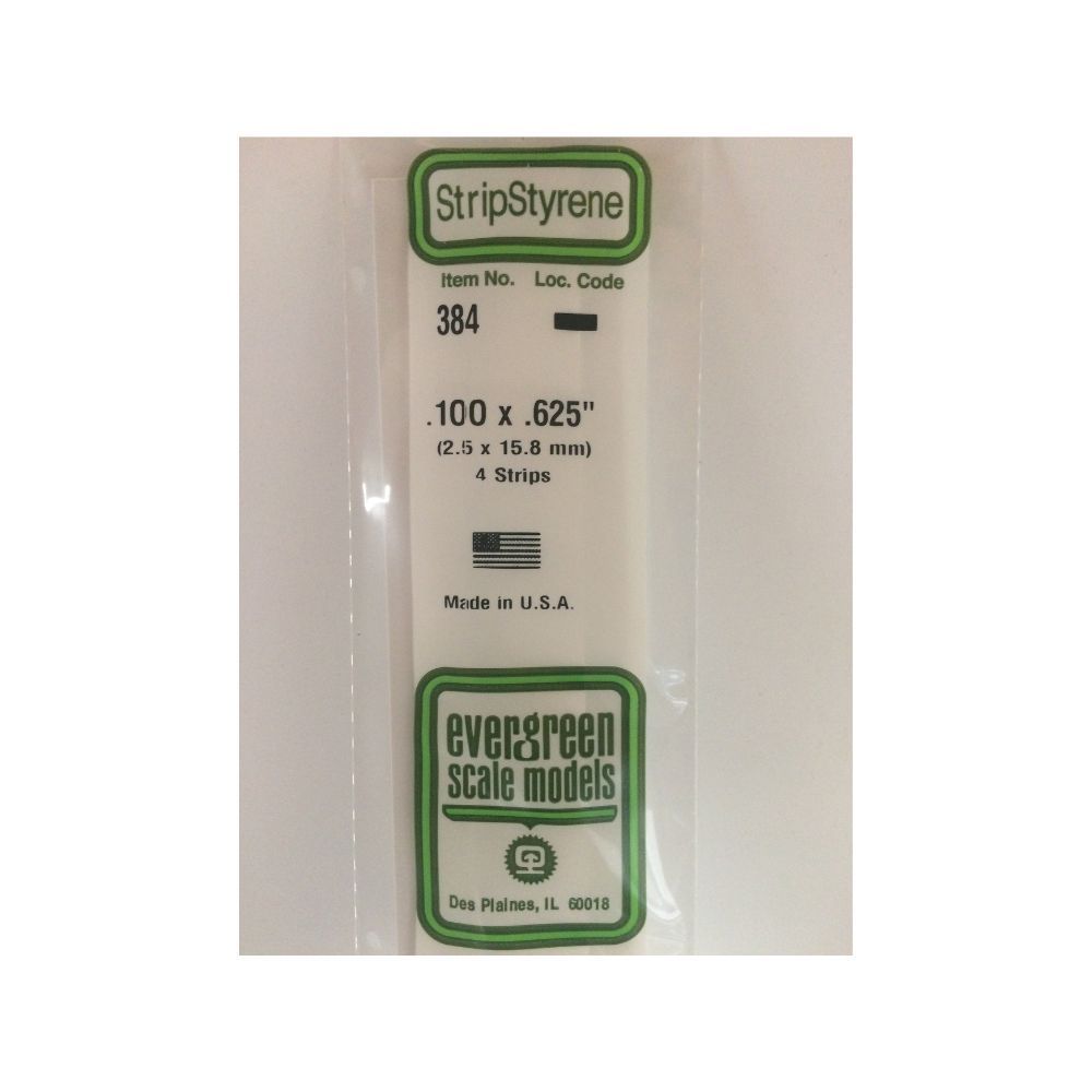 Evergreen 384 Styrene Strip .100 x .625 x 24 in (4 Pack)