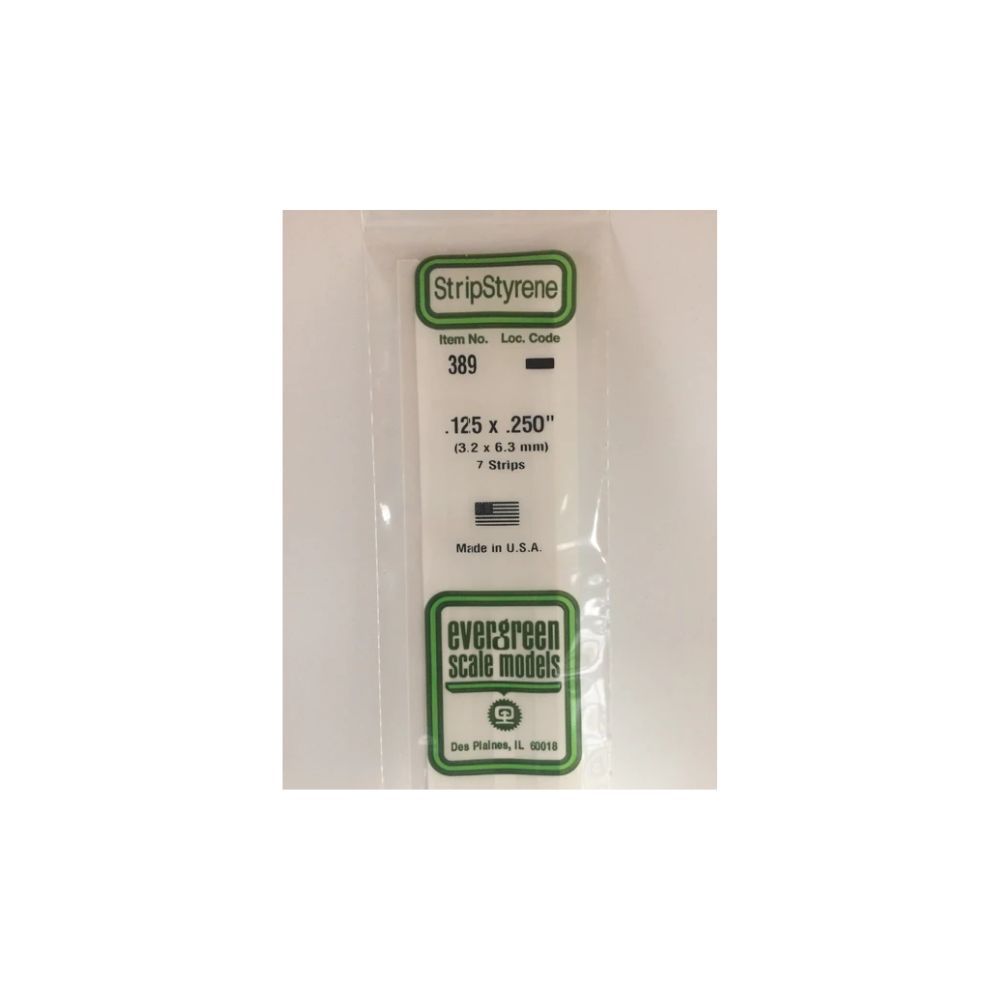 Evergreen 389 Styrene Strip .125 x .250 x 24 in (7 Pack)