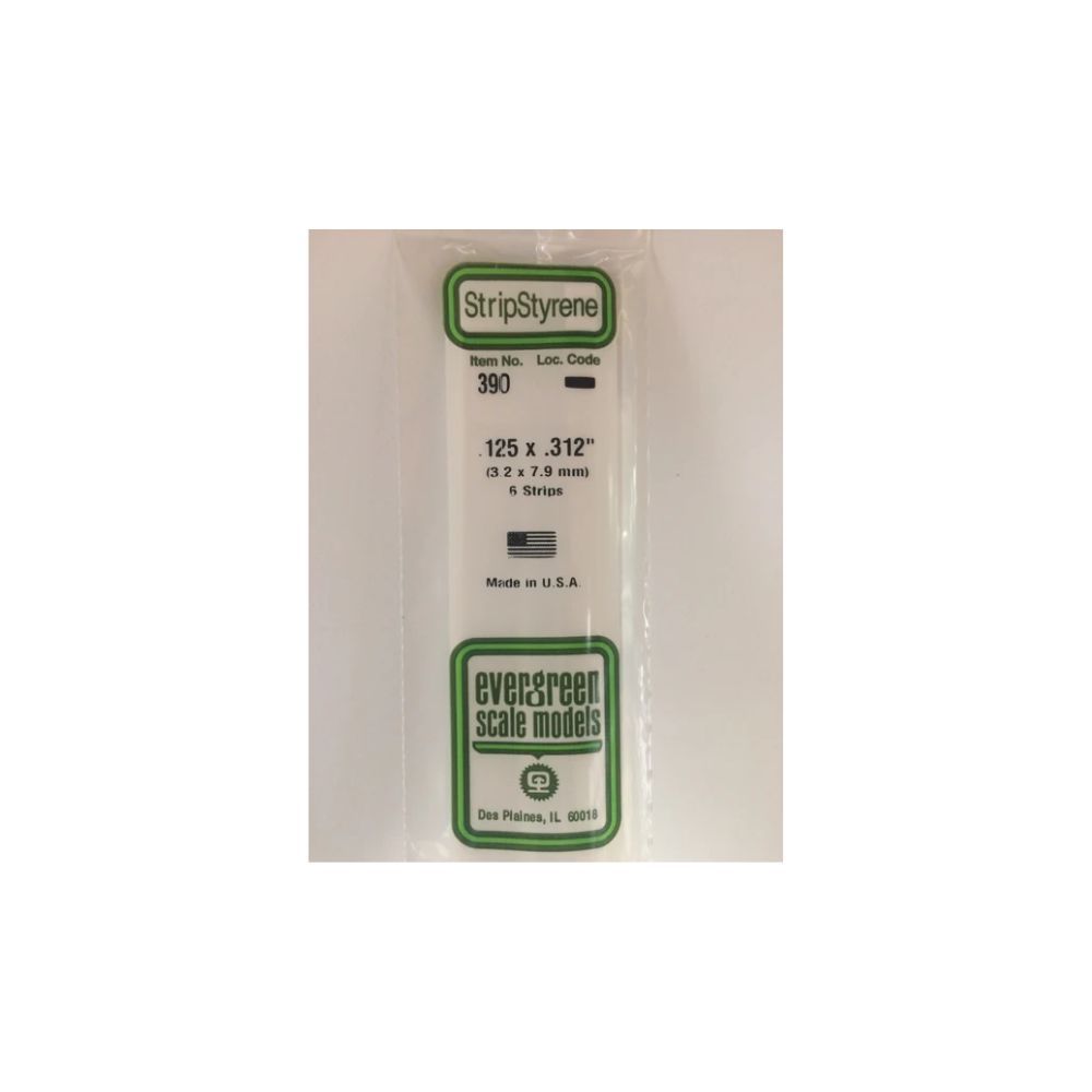 Evergreen 390 Styrene Strip .125 x .312 x 24 in (6 Pack)
