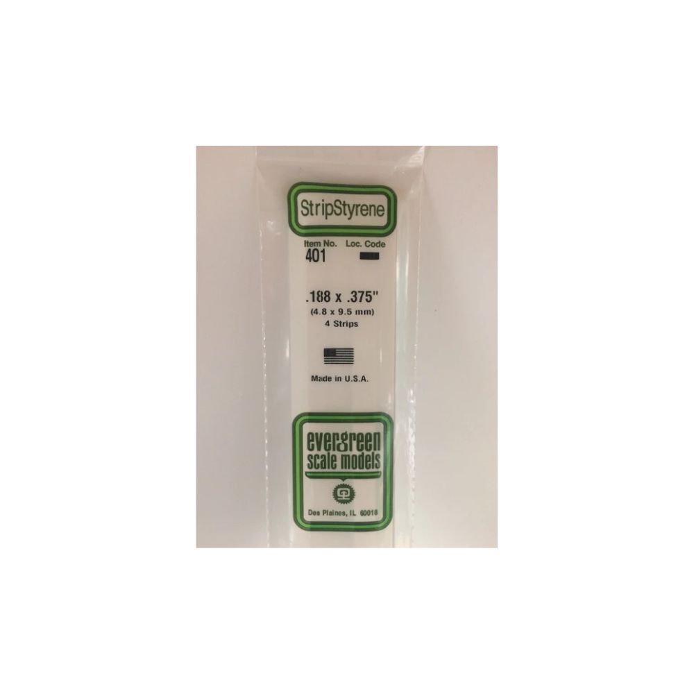 Evergreen 401 Styrene Strip .188 x .375 x 24 in (4 Pack)