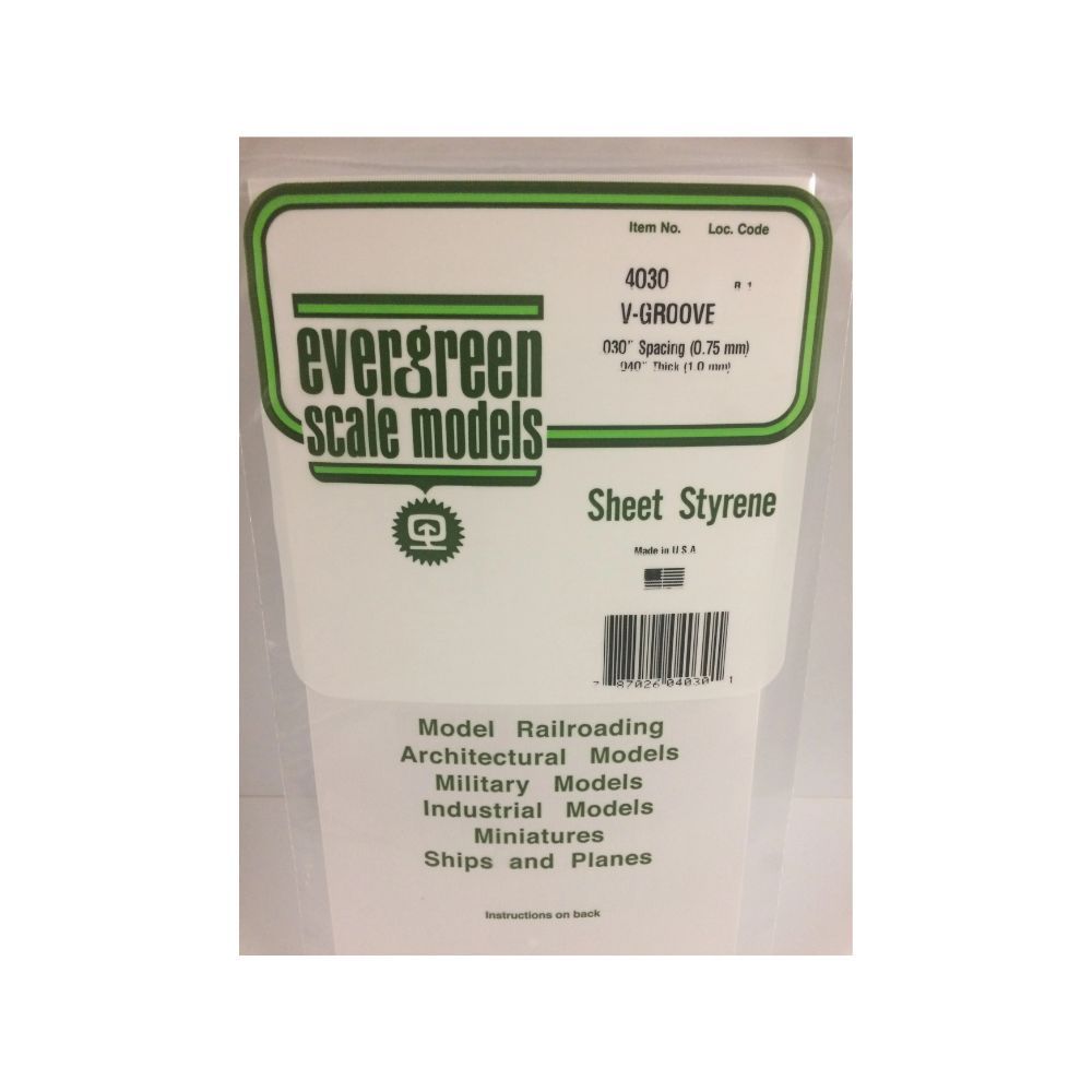 Evergreen 4030 Styrene V-Groove Siding, .030 in Spacing, 6 x 12 in