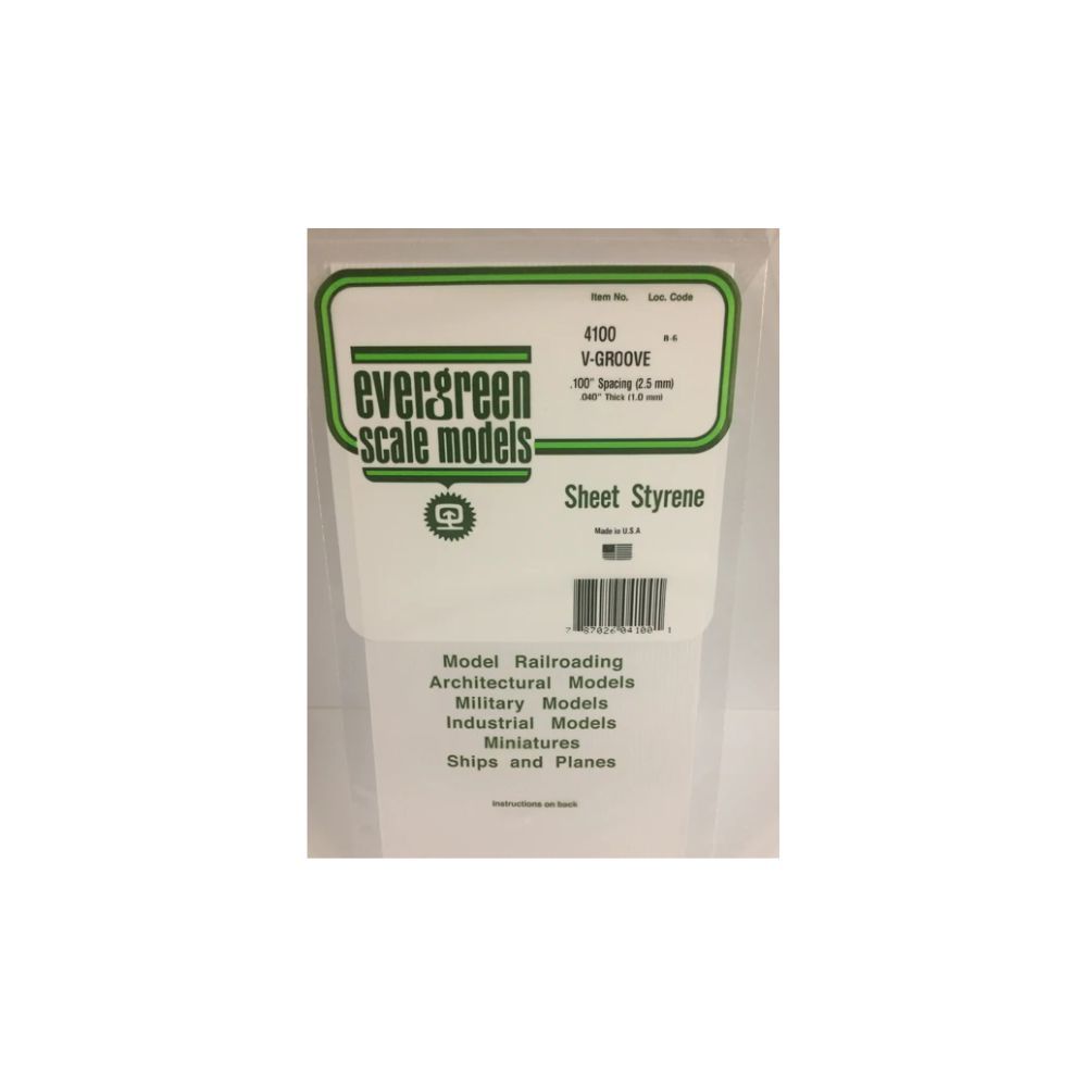 Evergreen 4100 Styrene V-Groove Siding, .100 in Spacing, 6 x 12 in