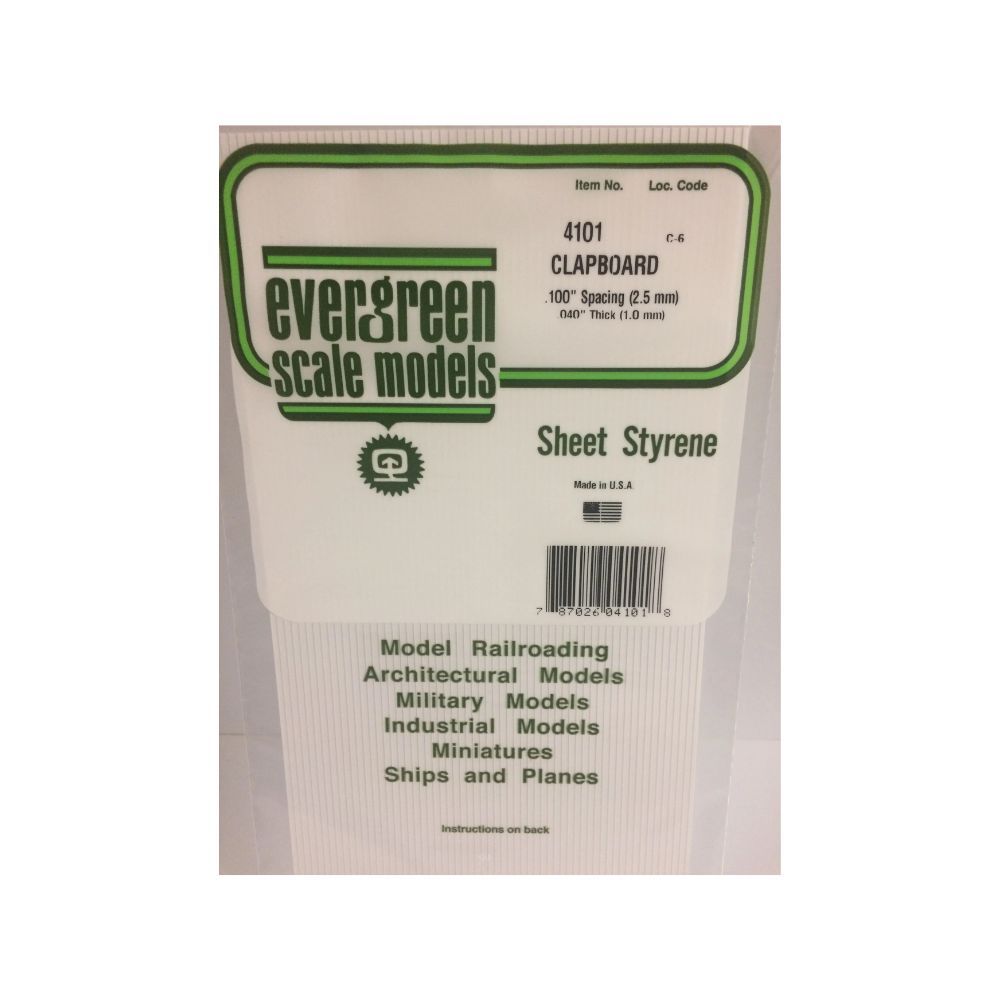 Evergreen 4101 Styrene Clapboard Siding, .100 in Spacing, 6 x 12 in