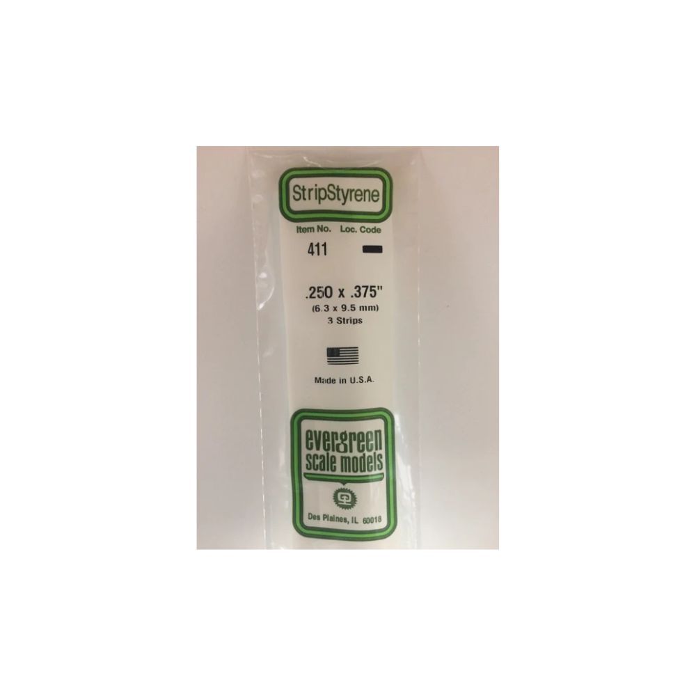 Evergreen 411 Styrene Strip .250 x .375 x 24 in (3 Pack)