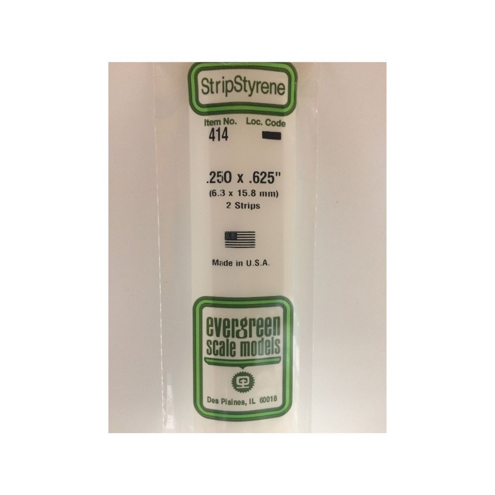 Evergreen 414 Styrene Strip .250 x .625 x 24 in (2 Pack)