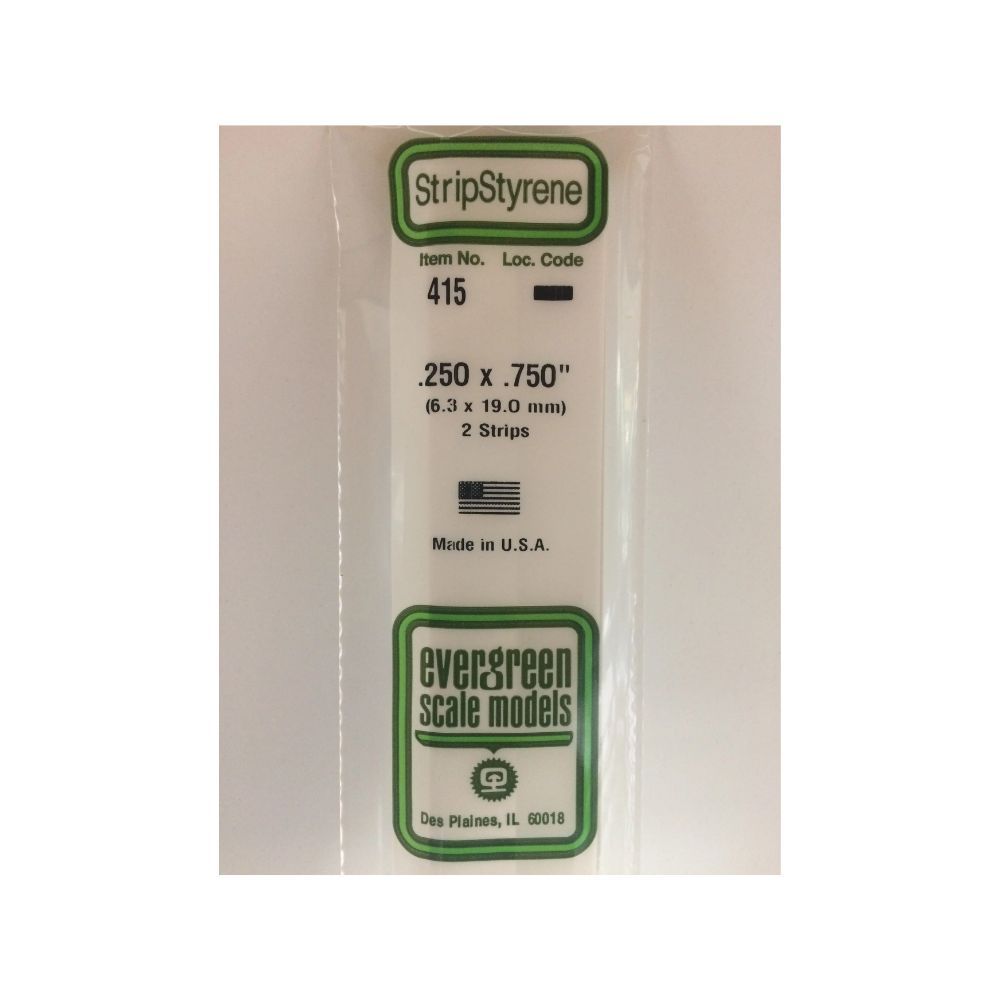 Evergreen 415 Styrene Strip .250 x .750 x 24 in (2 Pack)