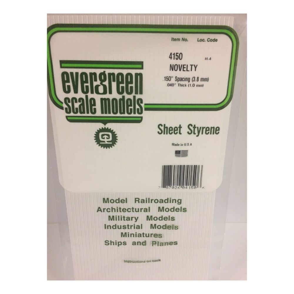 Evergreen 4150 Styrene Novelty Siding, .150 in Spacing, 6 x 12 in