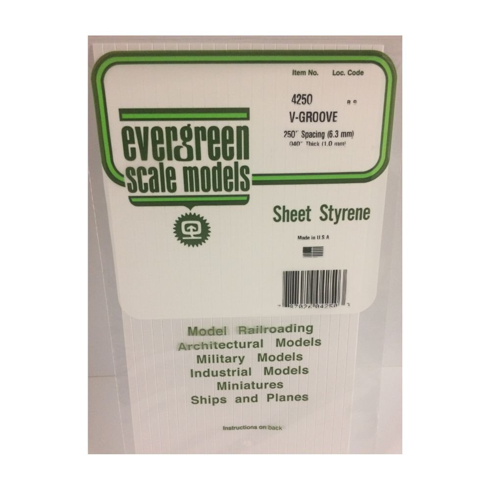Evergreen 4250 Styrene V-Groove Siding, .250 in Spacing, 6 x 12 in