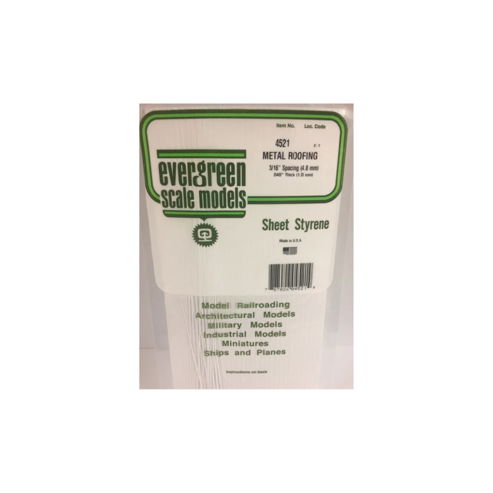 Evergreen 4521 Styrene Standing Seam Roofing, 3/16 in Spacing, 6 x 12 in