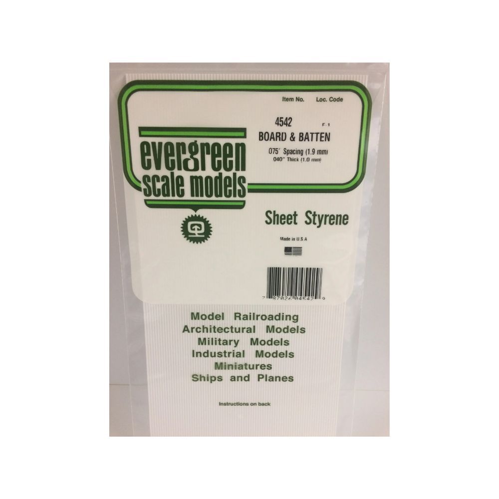 Evergreen 4542 Styrene Board & Batten, .075 in Spacing, 6 x 12 in