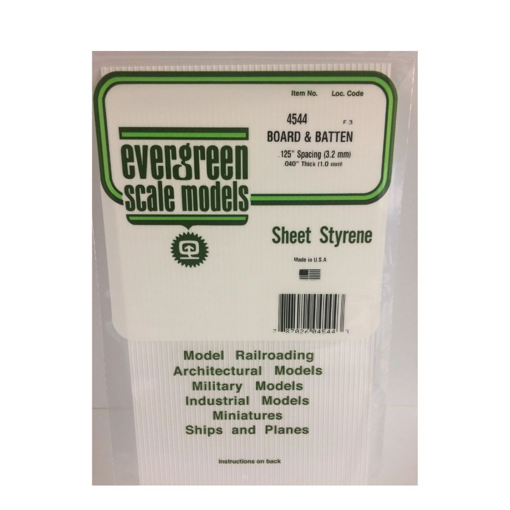 Evergreen 4544 Styrene Board & Batten, .125 in Spacing, 6 x 12 in
