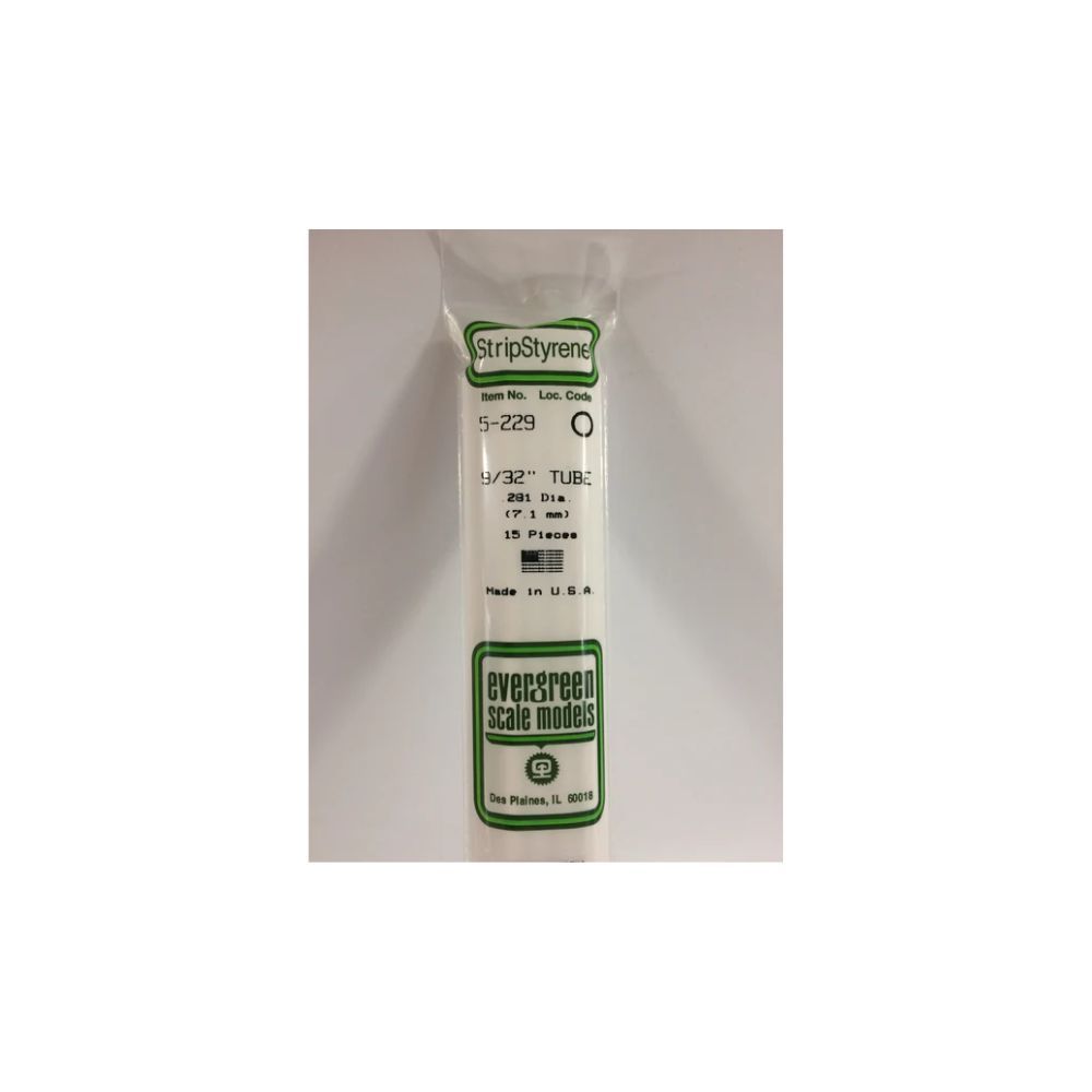 Evergreen 5229 Styrene Tube 9/32 (.281) in (15 Pack)
