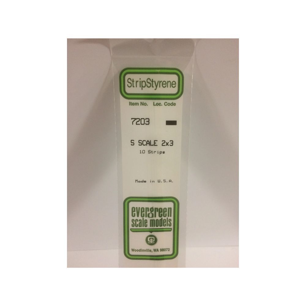 Evergreen 7203 S Scale Styrene Strip 2 x 3 (10 Pack)