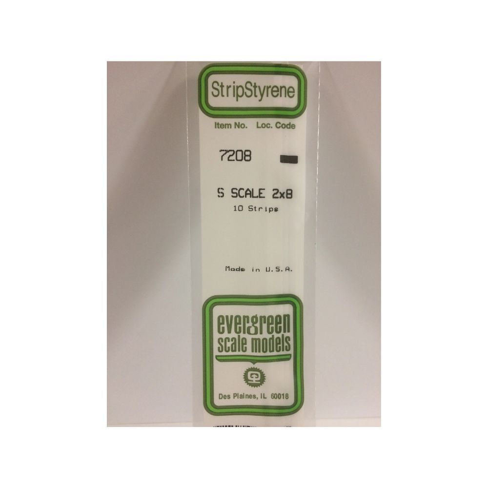 Evergreen 7208 S Scale Styrene Strip 2 x 8 (10 Pack)