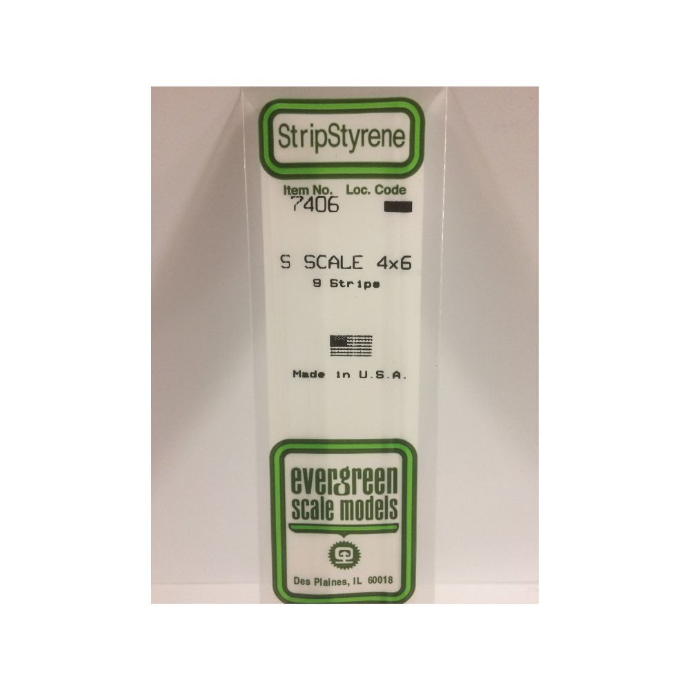 Evergreen 7406 S Scale Styrene Strip 4 x 6 (9 Pack)