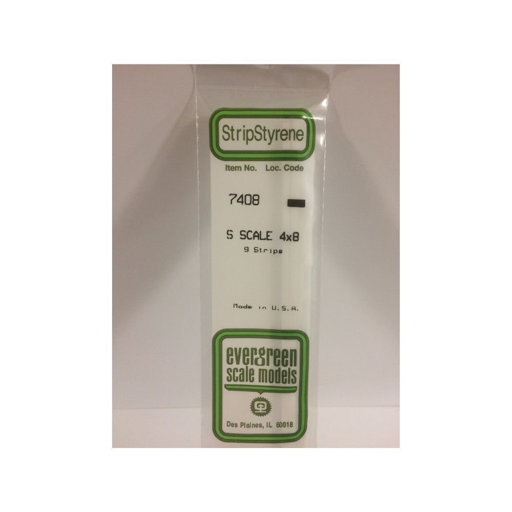 Evergreen 7408 S Scale Styrene Strip 4 x 8 (9 Pack)