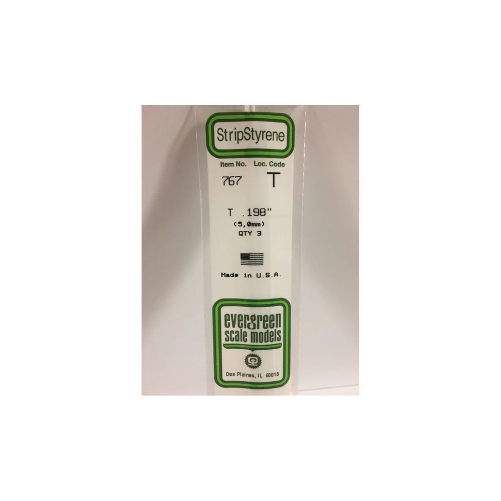 Evergreen 767 Styrene T-Shape 5.00 mm x 14 in (3 Pack)