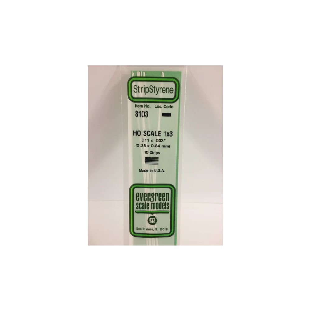 Evergreen 8103 HO Scale Styrene Strip 1 x 3 (10 Pack)