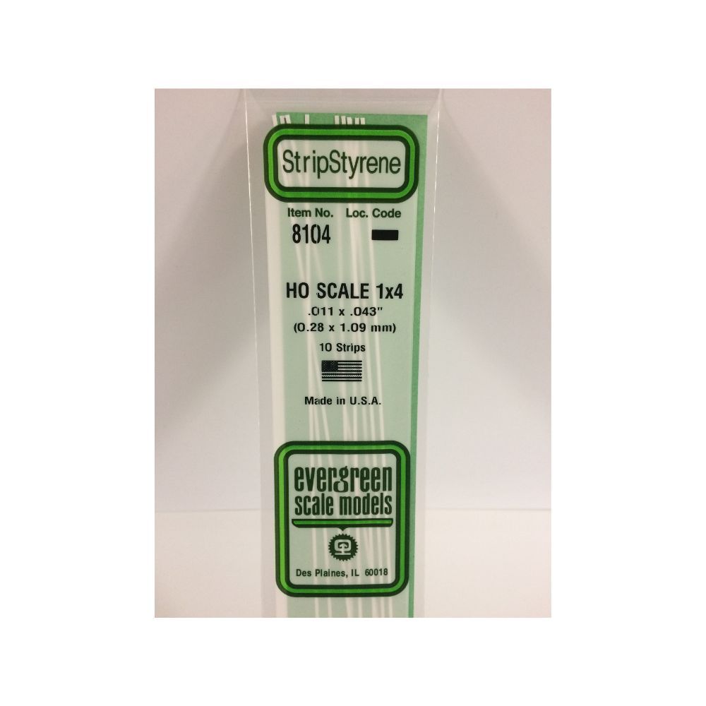 Evergreen 8104 HO Scale Styrene Strip 1 x 4 (10 Pack)