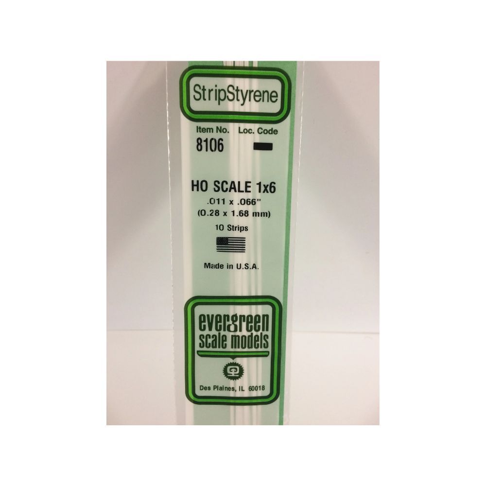 Evergreen 8106 HO Scale Styrene Strip 1 x 6 (10 Pack)