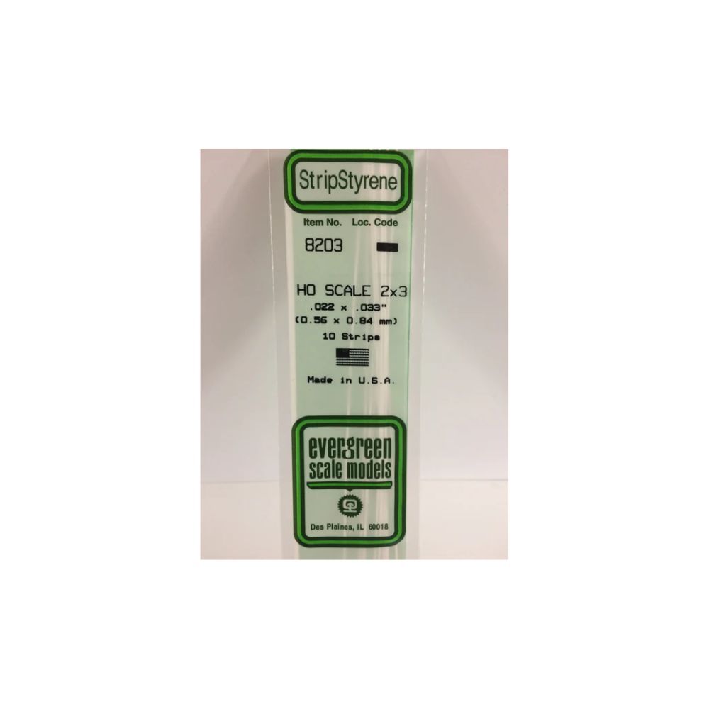 Evergreen 8203 HO Scale Styrene Strip 2 x 3 (10 Pack)