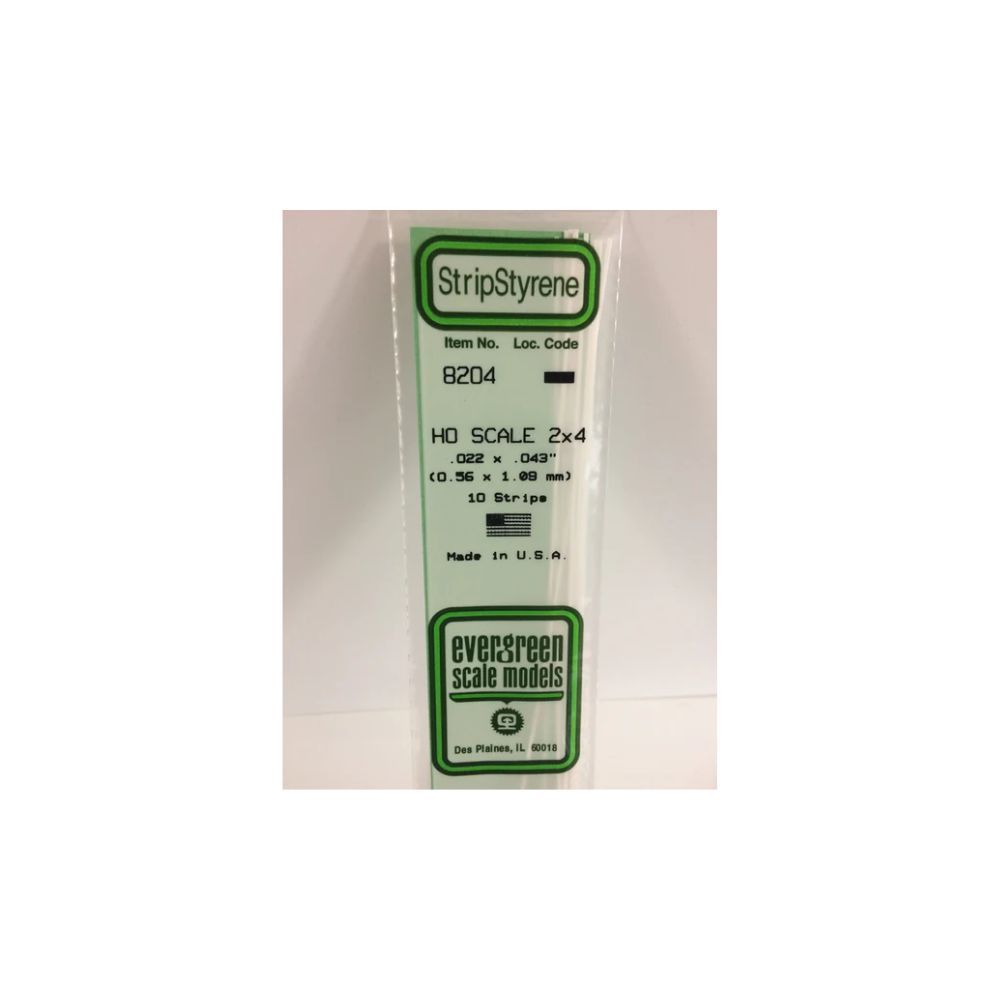 Evergreen 8204 HO Scale Styrene Strip 2 x 4 (10 Pack)