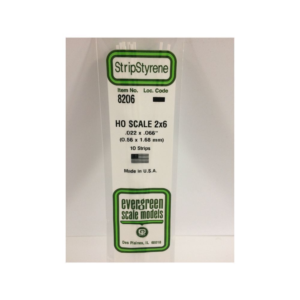 Evergreen 8206 HO Scale Styrene Strip 2 x 6 (10 Pack)