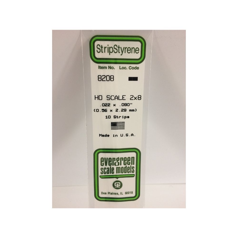 Evergreen 8208 HO Scale Styrene Strip 2 x 8 (10 Pack)