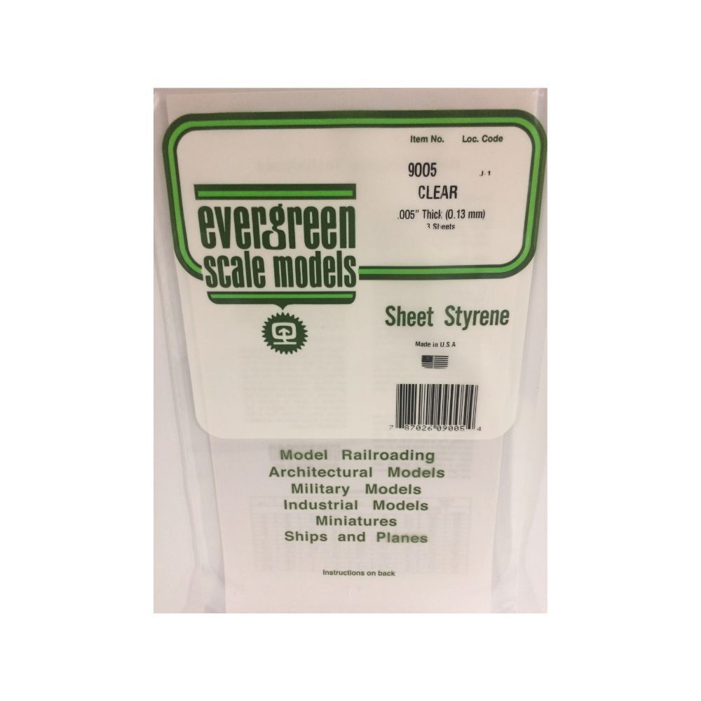 Evergreen 9005 Clear Styrene Sheet 6 x 12 in, .005 in Thick (3 Pack)