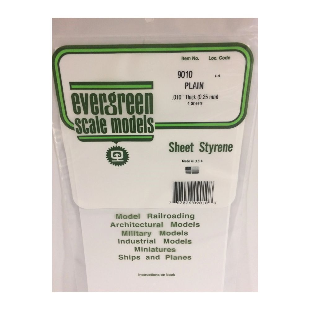 Evergreen 9010 White Styrene Sheet 6 x 12 in, .010 in Thick (4 Pack)
