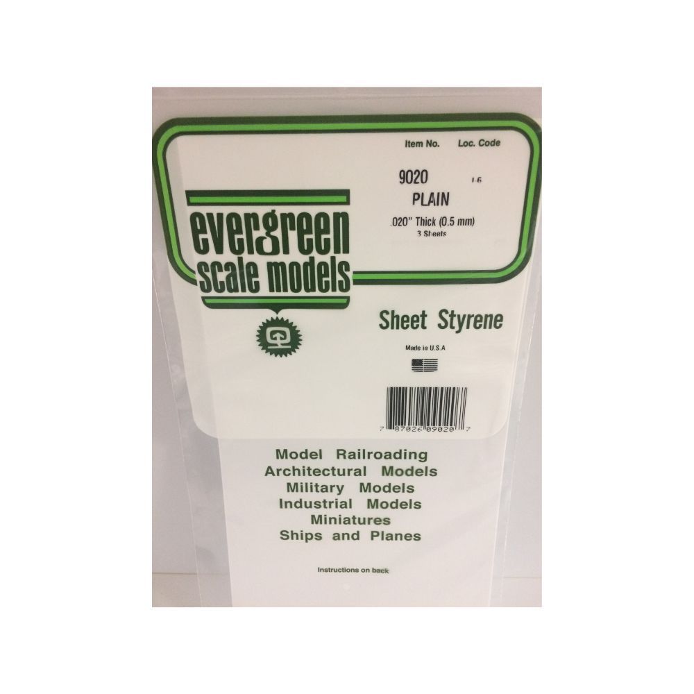 Evergreen 9020 White Styrene Sheet 6 x 12 in, .020 in Thick (3 Pack)