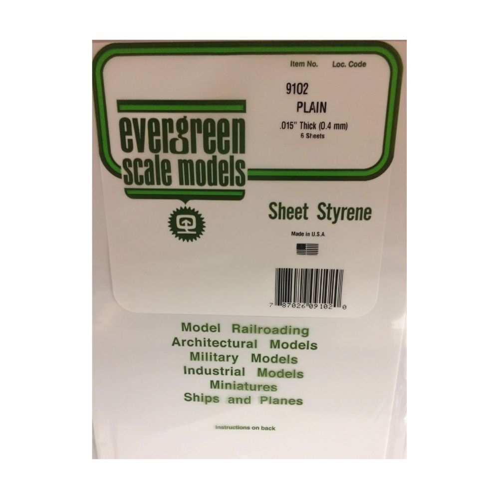 Evergreen 9102 White Styrene Sheet 8 x 21 in, .015 in Thick (6 Pack)