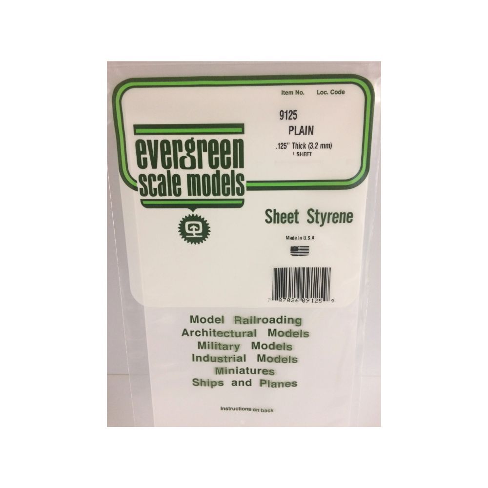 Evergreen 9125 White Styrene Sheet 6 x 12 in, 3.2 mm Thick (1 Sheet)